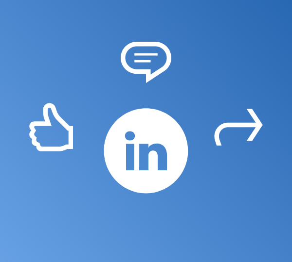react, comment, share icons around LinkedIn icon